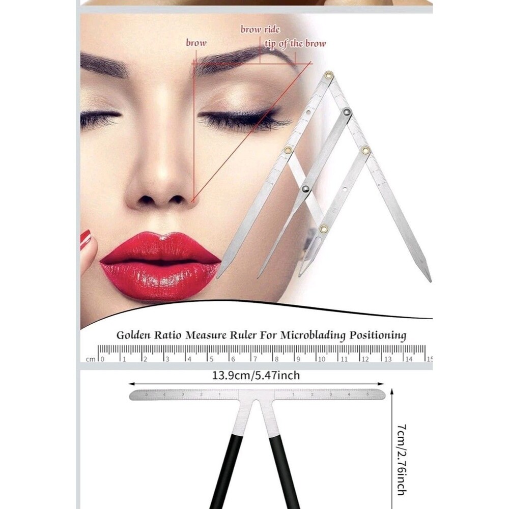 2 Pcs Eyebrow Ruler 3 Point Positioning Ruler, Silver - Picture 3 of 13